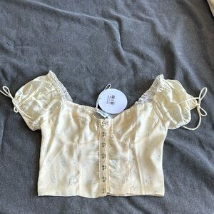 Princess Polly Cream Floral Puff Sleeve Top